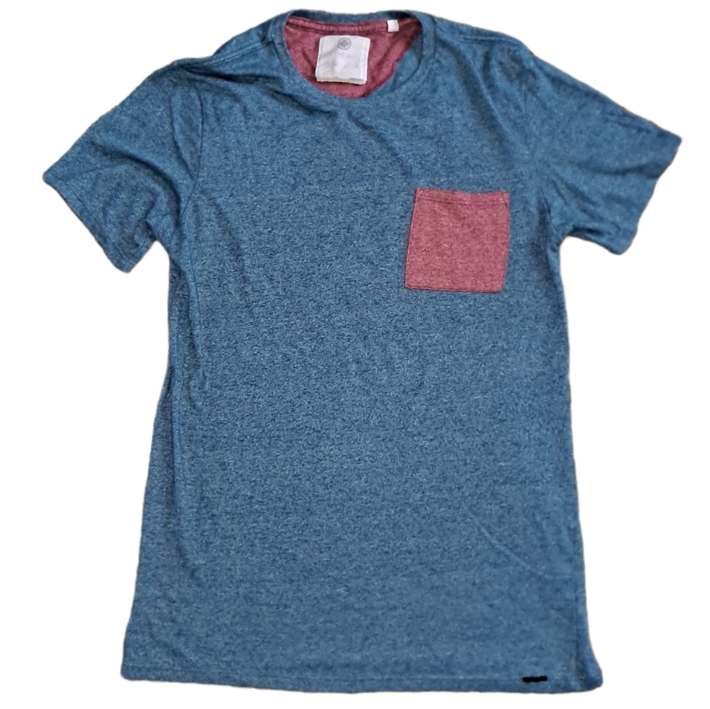 On the byas blue and red tshirt , Small